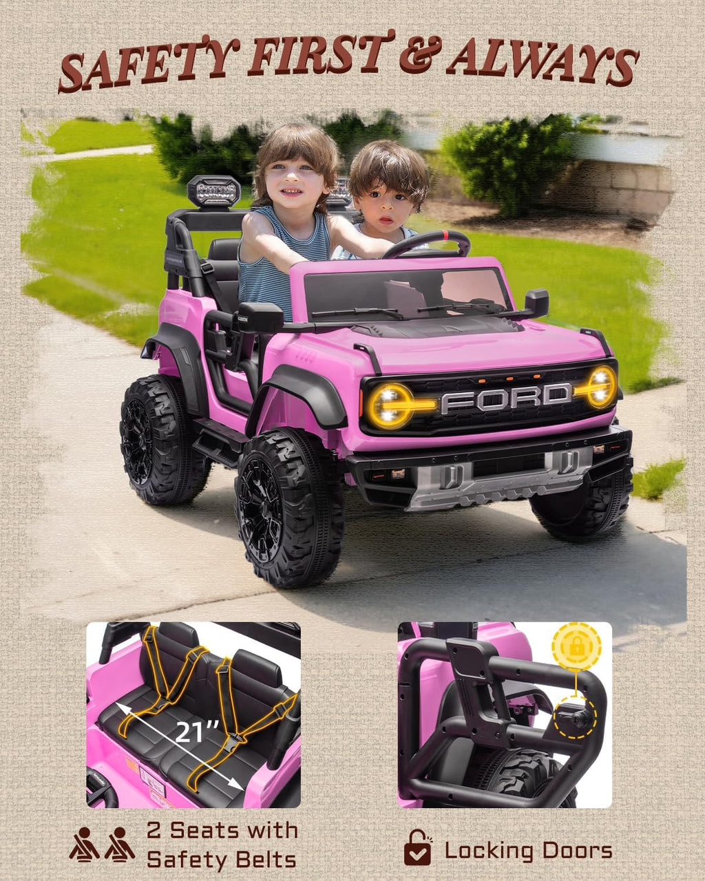 24V 2 Seater Kids Ride on Toys (Pink)