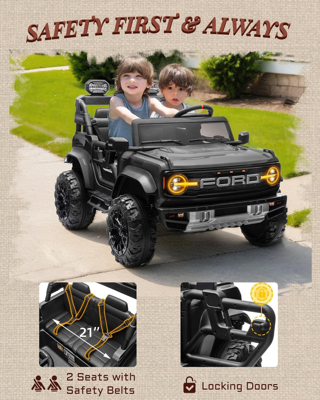 24V 2 Seater Kids Ride on Toys (Black)