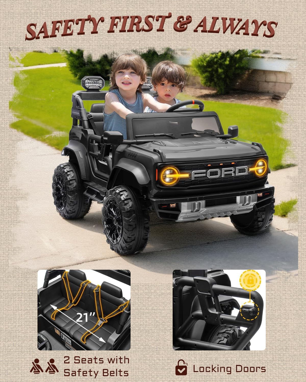 24V 2 Seater Kids Ride on Toys (Black)